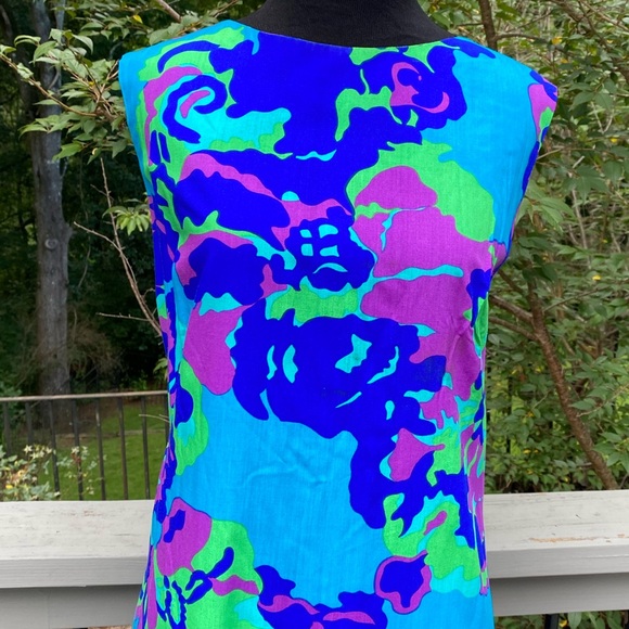 Vintage 60s 70s Psychedelic Flower Power Abstract Print Maxi Dress - Picture 6 of 12